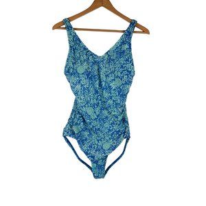 Speedo Blue Pineapple Pattern One Piece Swimsuit Size 10